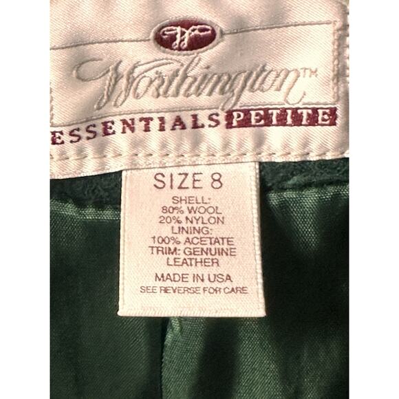 Vintage Emerald Green Double Breasted Worthington Wool Blend Leather Coat Sz 8 - Picture 12 of 14
